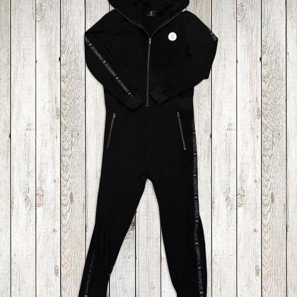 OnePiece Unisex Hooded Jumpsuit Black Logo Tape Full Zip Small